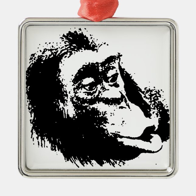 Pop Art Funny Chimpanzee Metal Tree Decoration (Front)