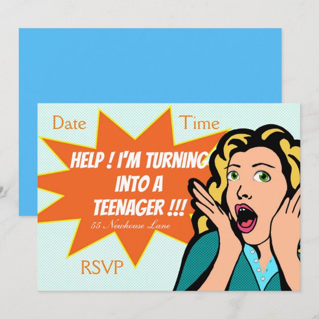 Pop Art funny teenage girl Party Invitation (Front/Back)