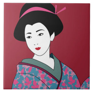 Pop Art Geisha in Floral Kimono Custom Tile