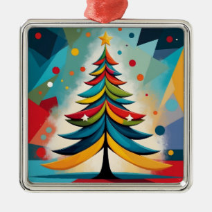 Pop Art Geometric Christmas Feathered Branches Metal Tree Decoration