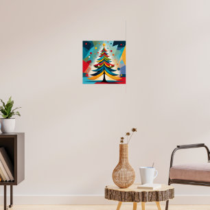 Pop Art Geometric Christmas Feathered Branches Poster