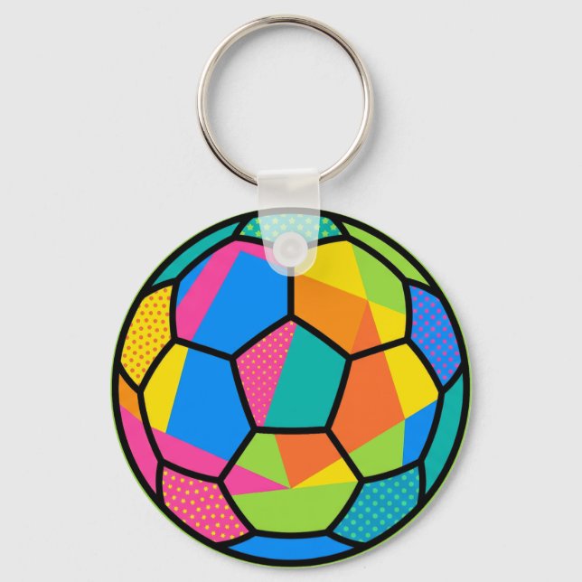 Pop Art Geometric Soccer Ball Art Key Ring (Front)