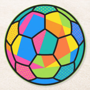 Pop Art Geometric Soccer Ball Art Round Paper Coaster