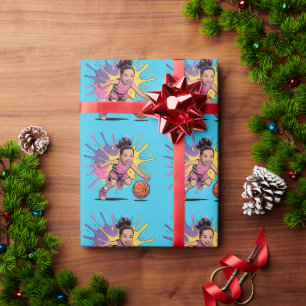 Pop Art Girl Basketball Birthday Bash Wrapping Paper