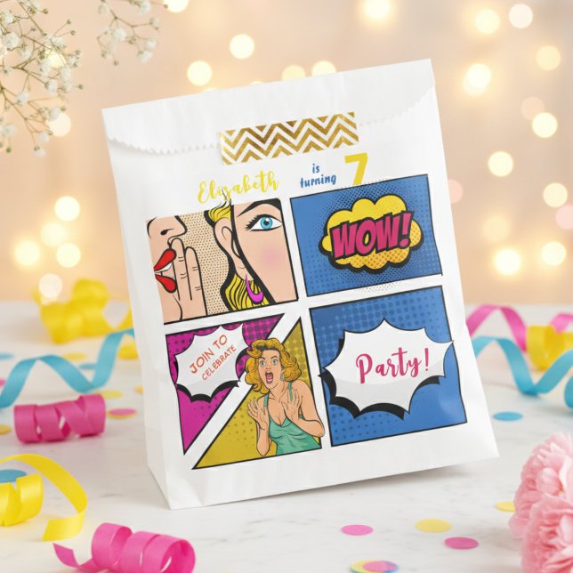 Pop art girl comic birthday favour bags (Creator Uploaded)