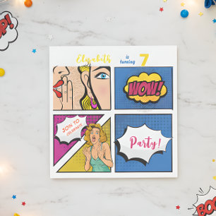 Pop art girl comic birthday napkin
