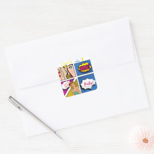 Pop art girl comic birthday square sticker