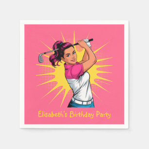 Pop Art Girl Golfer Birthday Party Napkin