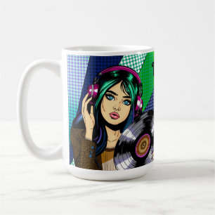 Pop Art Girl with Record Personalised Coffee Mug