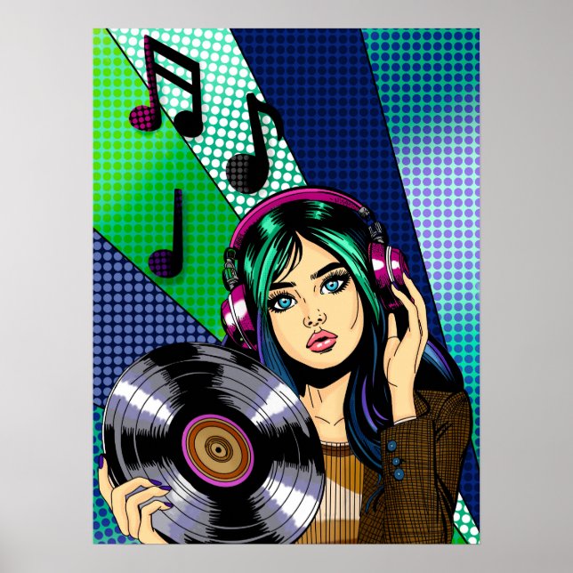 Pop Art Girl with Record Poster (Front)