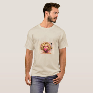 Pop Art Glam T-Shirt – Blonde Girl with Bubble Gum