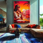 Pop Art Glamourous Woman at Sunset with Wine Canvas Print<br><div class="desc">Capture the elegance of a tropical evening with this bold pop art featuring a glamourous woman enjoying wine at sunset. With vibrant colours and a retro-inspired style, this artwork exudes sophistication and tropical charm. Perfect for fans of pop art, fashion lovers, and those seeking trendy, colourful decor to brighten their...</div>