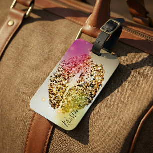 Pop Art Glittery Glam Stylish Chic Faux Gold Kiss Luggage Tag