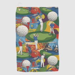 Pop-Art Golfers and Golf Balls Design Towel