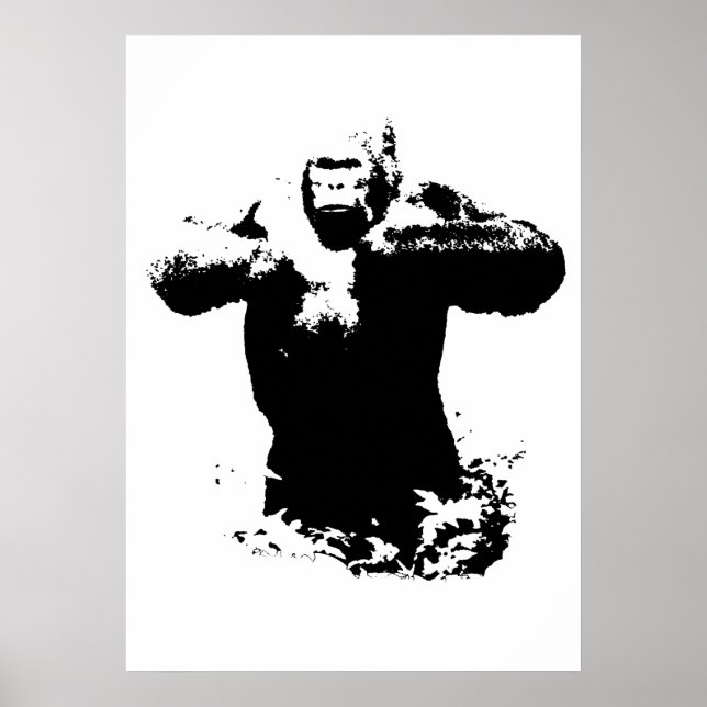 Pop Art Gorilla Beating Chest Wild Animals Poster (Front)