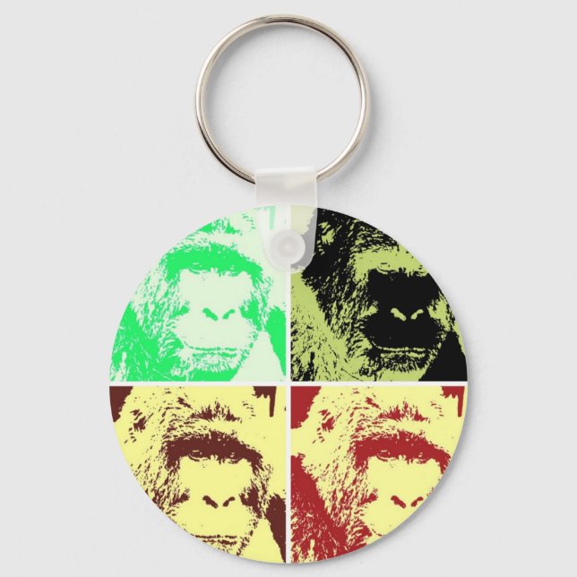 Pop Art Gorilla Faces Key Ring (Front)