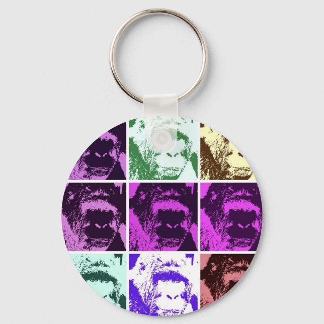 Pop Art Gorilla Faces Key Ring (Front)