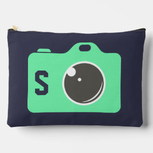 Pop Art Green Camera Blue Monogram Accessory Pouch