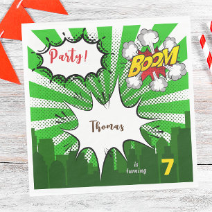 Pop art green comic birthday napkin