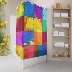 Pop Art grunge Colour Blocks Shower Curtain