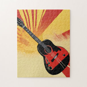 Pop Art Guitar Painting Illustration Vintage Retro Jigsaw Puzzle