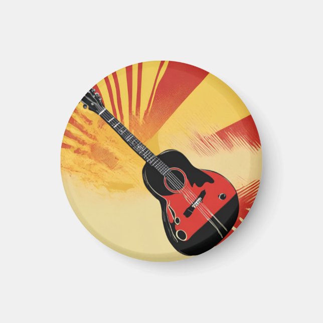 Pop Art Guitar Painting Illustration Vintage Retro Magnet (Front)