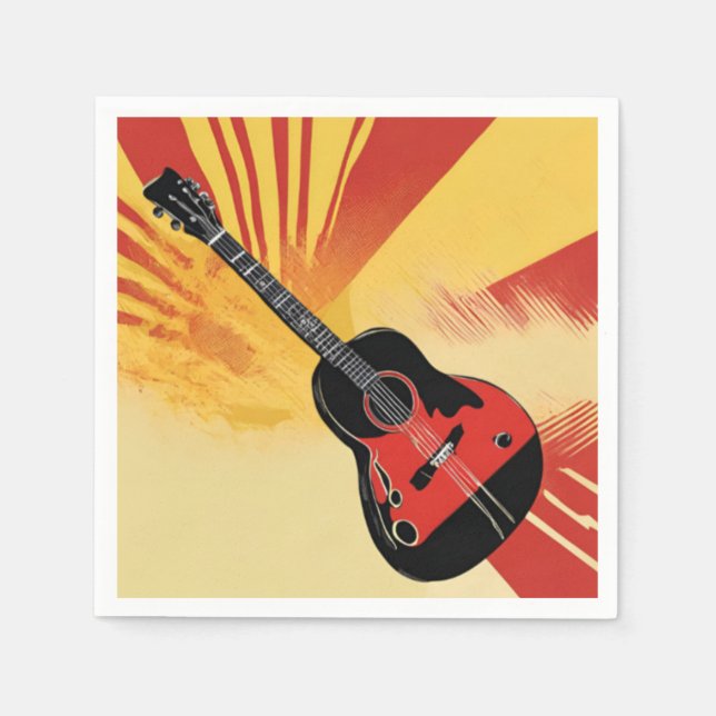 Pop Art Guitar Painting Illustration Vintage Retro Napkin (Front)