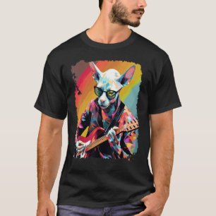 Pop Art Hairless Sphynx Cat Guitar T-Shirt