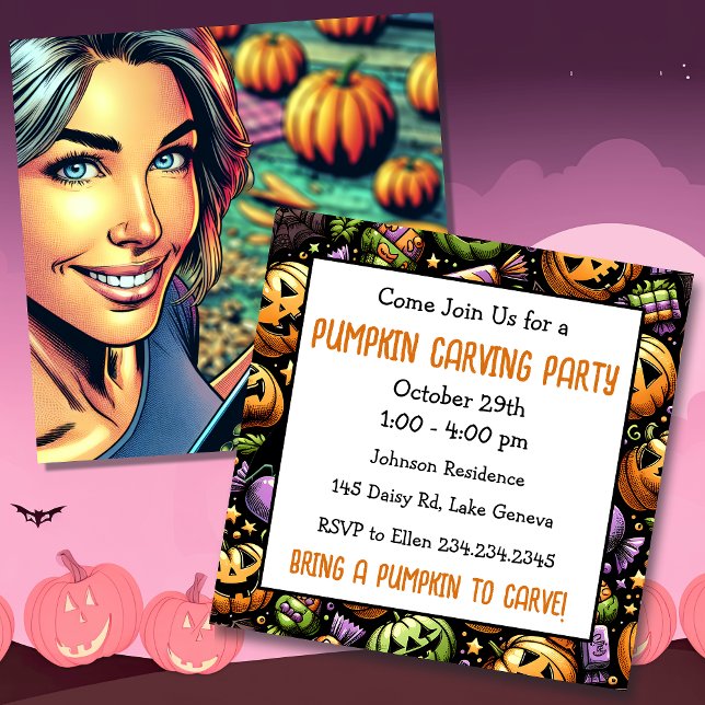 Pop Art Halloween Pumpkin Carving Party Invitation (Creator Uploaded)