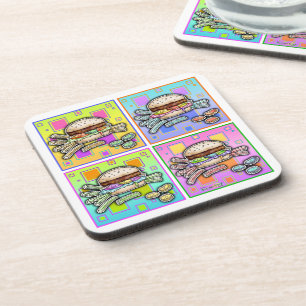Pop Art HAMBURGER CORK COASTER SET of 6