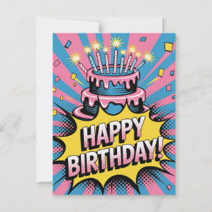 Pop Art Happy Birthday Cake  Postcard