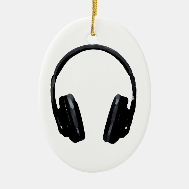 Pop Art Headphone Ceramic Tree Decoration (Front)