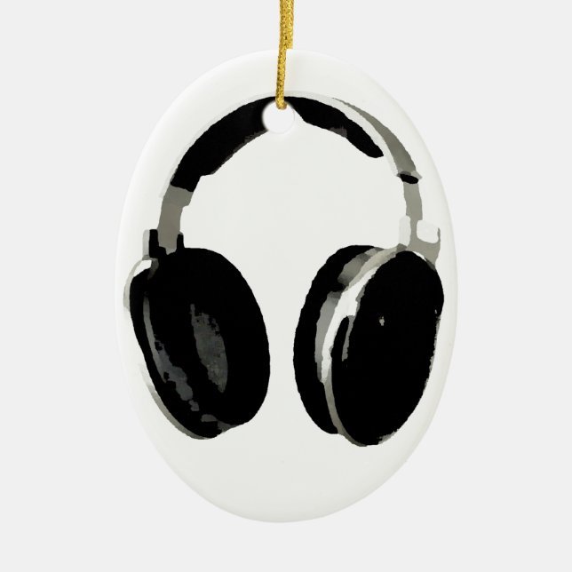 Pop Art Headphone Ceramic Tree Decoration (Front)