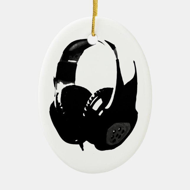 Pop Art Headphone Ceramic Tree Decoration (Front)