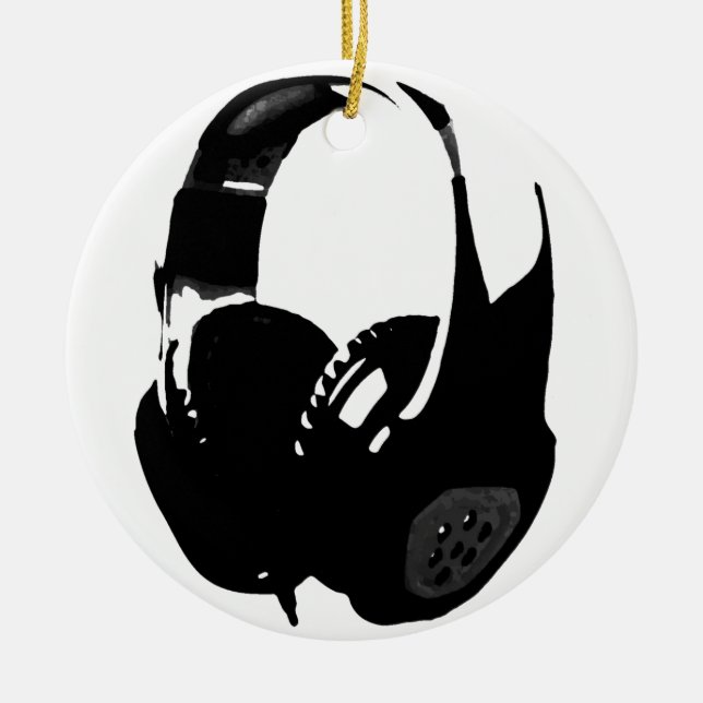 Pop Art Headphone Ceramic Tree Decoration (Front)