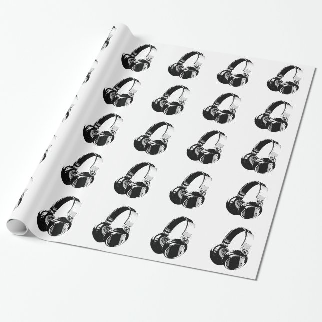 Pop Art Headphone Christmas Wrapping Paper (Unrolled)