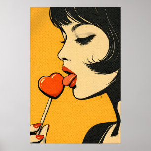 Pop Art Heart Lollipop Poster, Retro Comic Style Poster