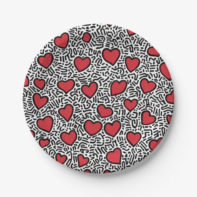 Pop Art Heart Pattern Paper Plate (Front)