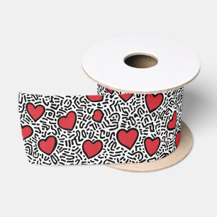 Pop Art Heart Pattern Satin Ribbon