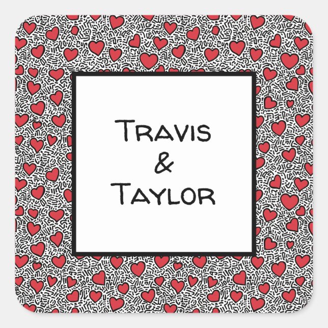 Pop Art Heart Pattern Square Sticker (Front)