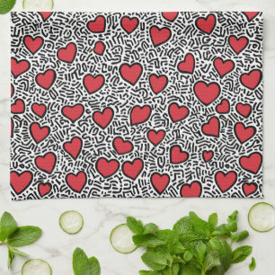 Pop Art Heart Pattern Tea Towel