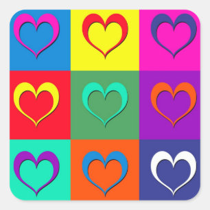 Pop art hearts square sticker