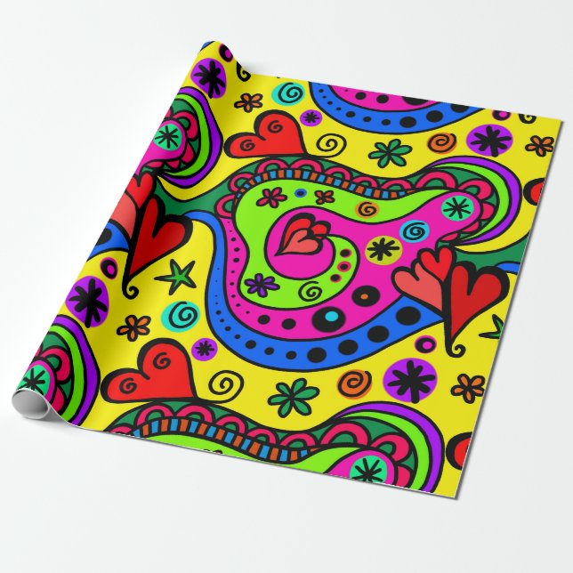 pop art hearts wrapping paper (Unrolled)