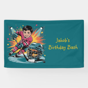 Pop Art Hockey Player Birthday Bash  Banner