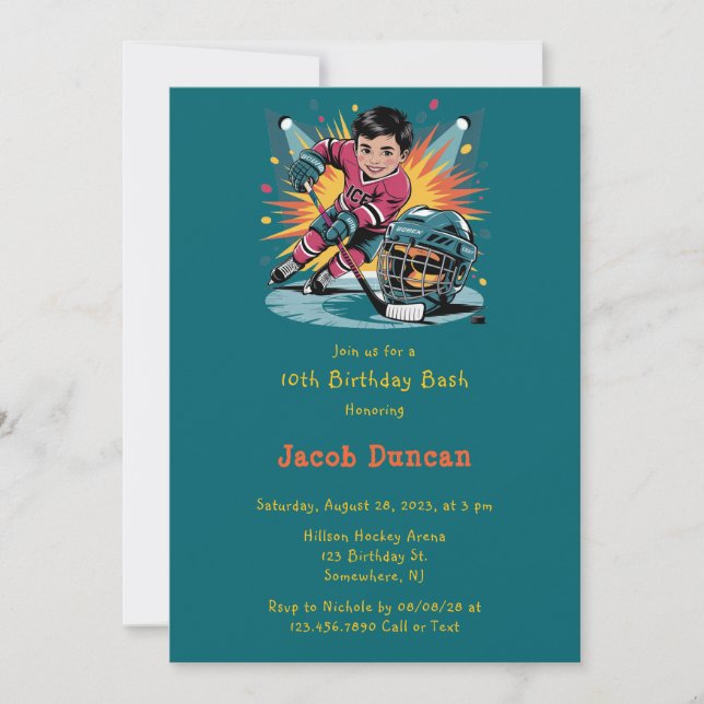 Pop Art Hockey Player Birthday Bash Invitation (Front)