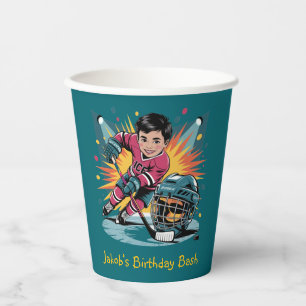Pop Art Hockey Player Birthday Bash Paper Cups