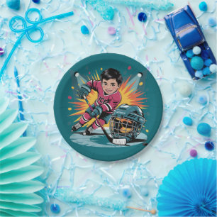 Pop Art Hockey Player Birthday Bash Paper Plate