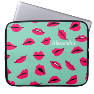 Pop Art Hot Pink Lips Personalised Mint Laptop Sleeve