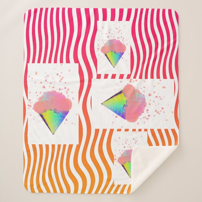 POP ART ICE CREAM CONES ON STRIPES Sherpa Blanket (Front)