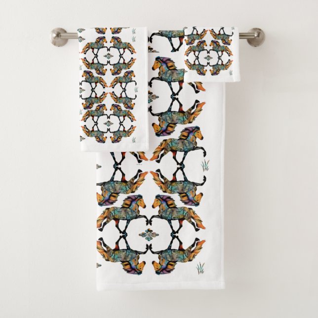 Pop Art Icelandic Horse  Bath Towel Set (Insitu)